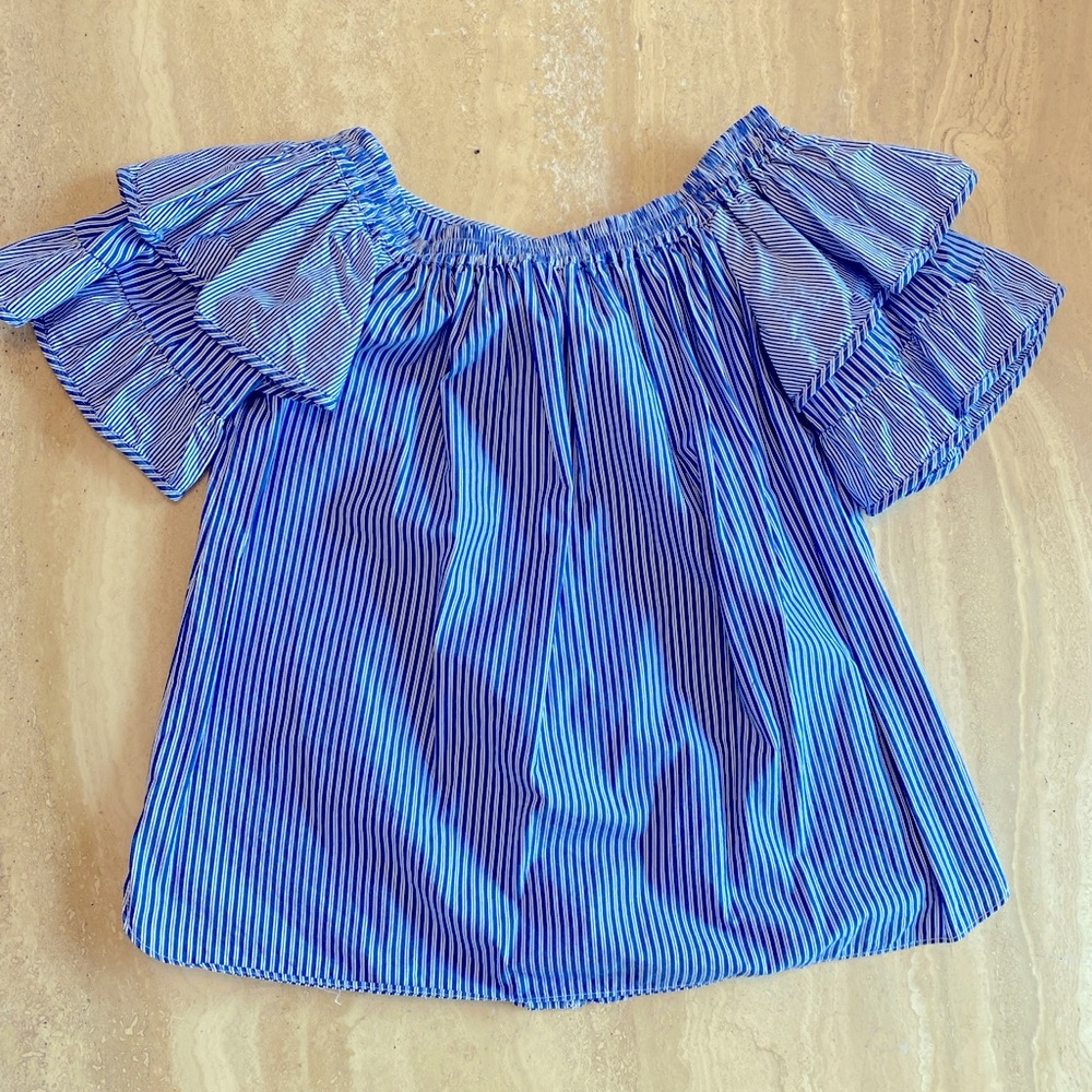 PARKER top size small. Color blue and white. Elastic off shoulder style.